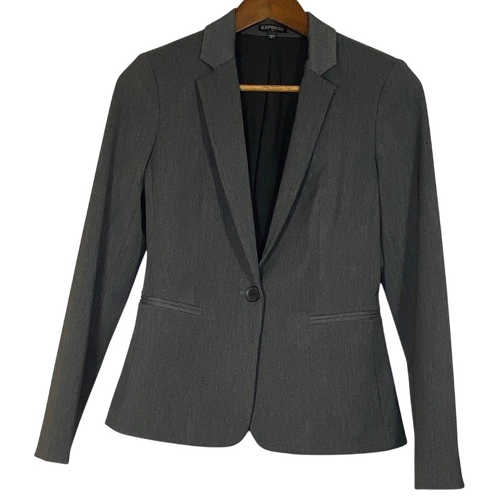 Express Women's One Button Blazer Size 0 Charcoal Grey Career Preppy